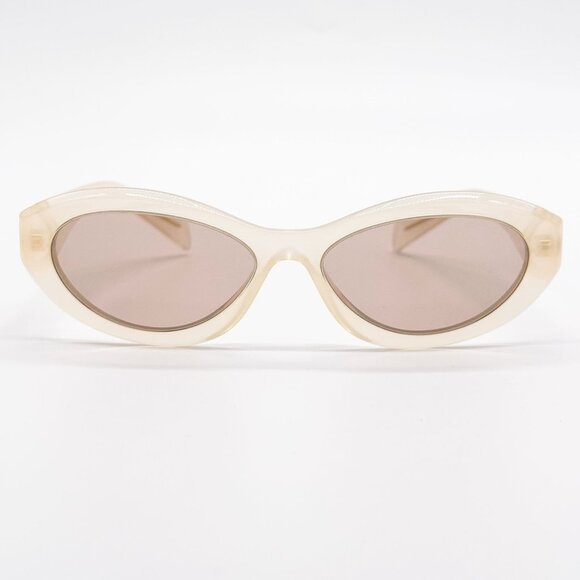 NEW PRADA SUNGLASSES, PRADA SPR 26Z 12V4I2 WOMEN OPAL MILK/BROWN OVAL PR26ZS - Picture 4 of 10